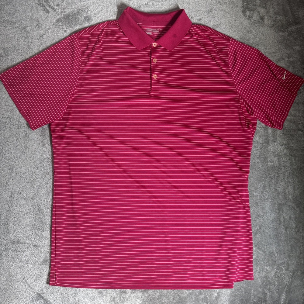 Nike Golf Polo Shirt Mens 2XL XXL Red Stripes Dri‎ Fit Tour Performance Golfing